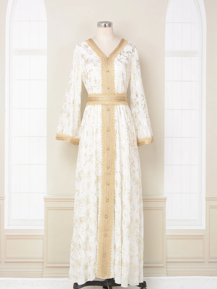 Long Sleeve Embroidered Kaftan Dress